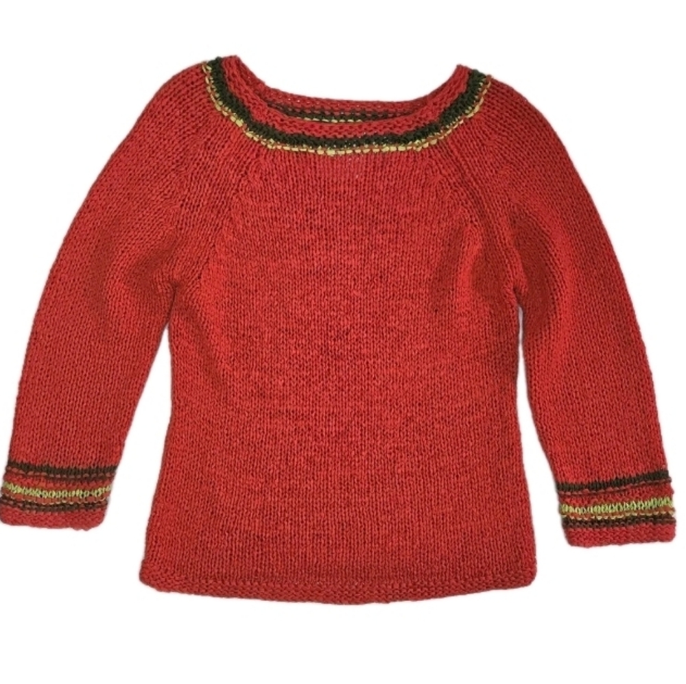 Michael Simon New York Chunky Knit Sweater Size S Red/Green Trim Holiday 90s